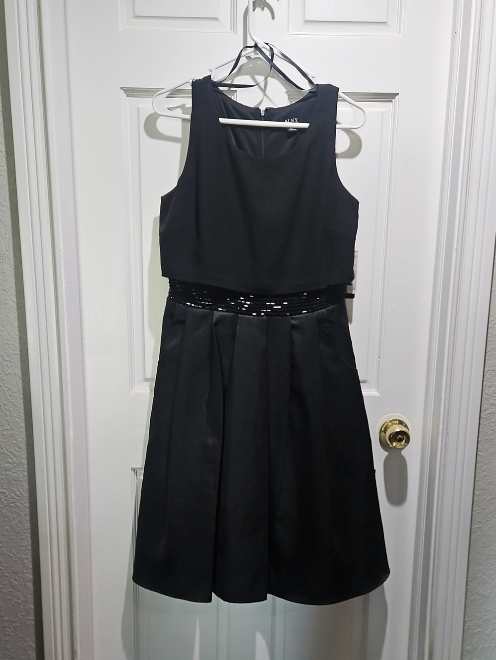 SLNY Black Sleeveless Sequin Waist Party Dress